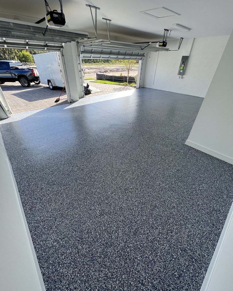 3-car garage flake epoxy