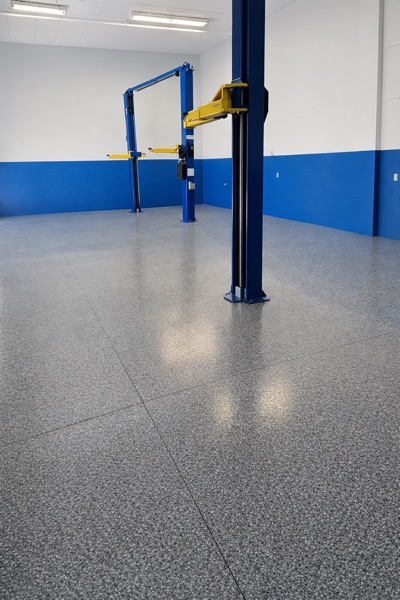 Decorative flake epoxy garage floor