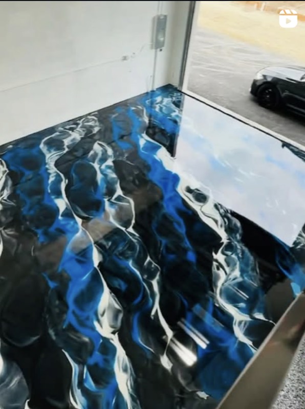 Blue metallic garage floor - Epoxy Creations Instagram